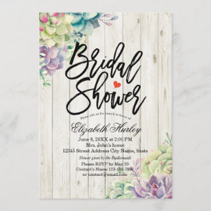 Bridal Shower Elegant Succulent Plants Rustic Wood Invitation