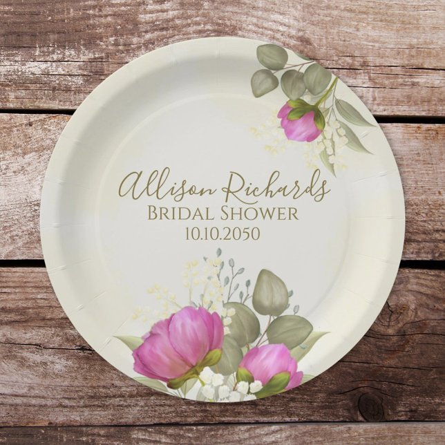 Bridal Shower Elegant Watercolor Floral Peonies Paper Plates (Creator Uploaded)