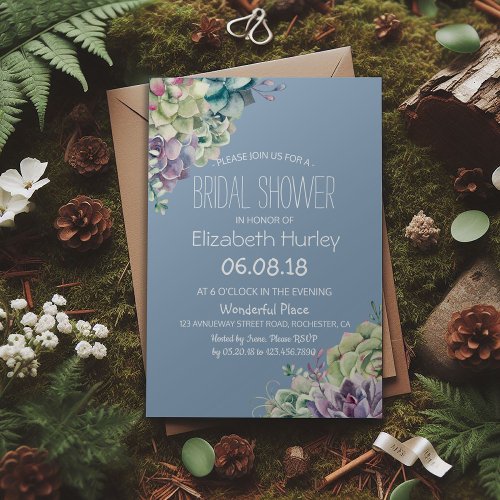 Bridal Shower Elegant Watercolor Succulent Plants Invitation