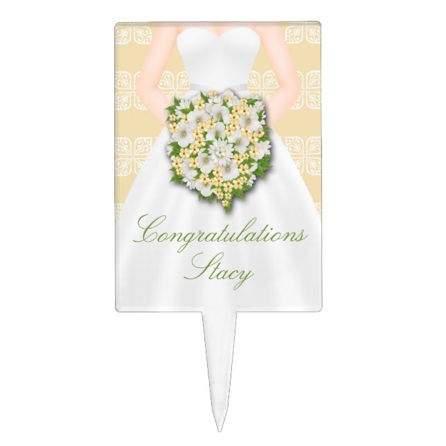 Bridal Shower Elegant Wedding Dress Personalized Cake Topper (Front)