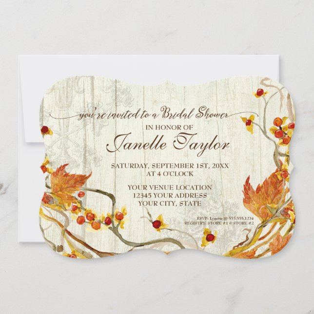 Bridal Shower Elegant Wood Fall Autumn Wedding Invitation (Front)