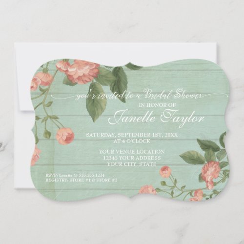 Bridal Shower Elegant Wood Pretty Vintage Floral Invitation