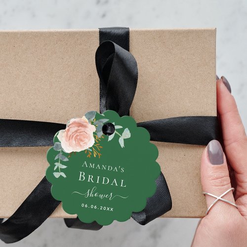 Bridal Shower emerald green rose gold florals Favor Tags