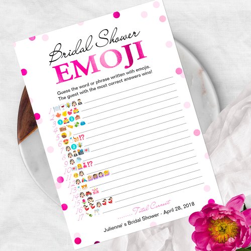 Bridal Shower Emoji Pictionary Game  Pink Magenta