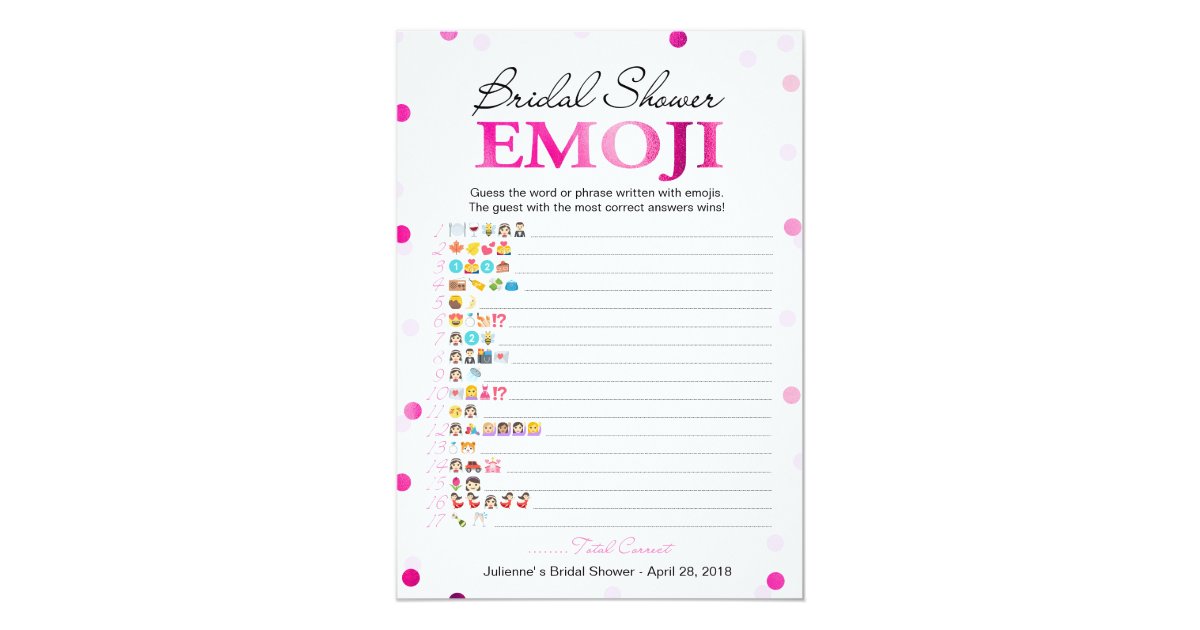 Bridal Shower Emoji Pictionary Game | Pink Magenta ...