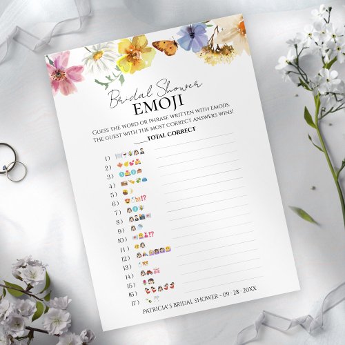 Bridal Shower Emoji  Wildflower Pictionary Card