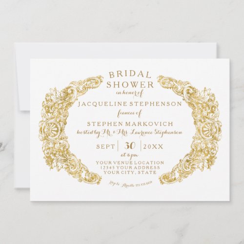 Bridal Shower Engraved Floral Acanthus Gold Leaf Invitation