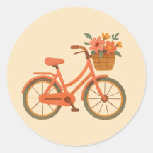 Bridal Shower Envelope Seal, Peach Floral Bicycle