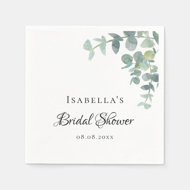 Bridal Shower eucaluptus greenery script Napkins (Front)