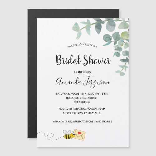 Bridal Shower eucalyptus bee white elegant Magnetic Invitation