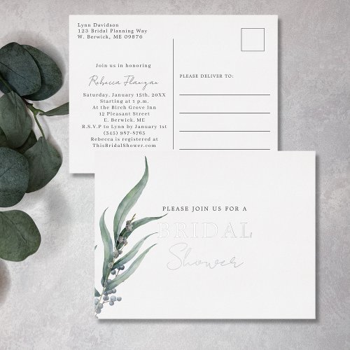 Bridal Shower Eucalyptus Botanical Greenery  Foil Invitation Postcard