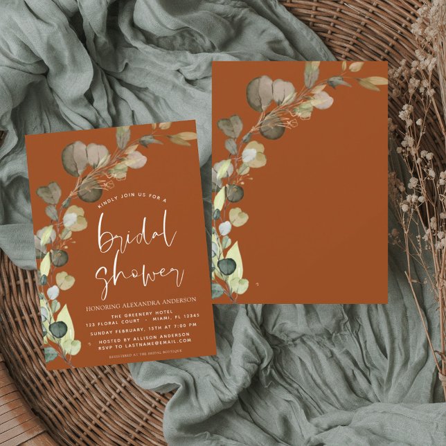 Bridal Shower Eucalyptus Burnt Orange Invitation (Creator Uploaded)
