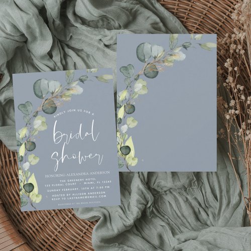 Bridal Shower Eucalyptus Dusty Blue Invitation Flyer