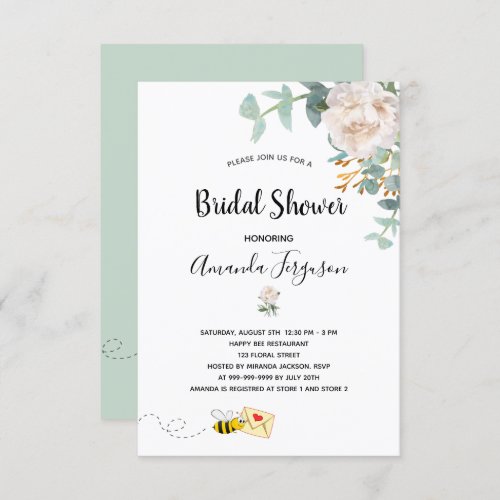 Bridal Shower eucalyptus floral bumble bee Invitation