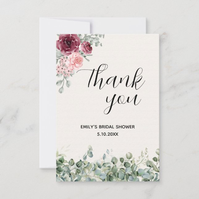 Bridal Shower Eucalyptus Florals  Thank You Card (Front)