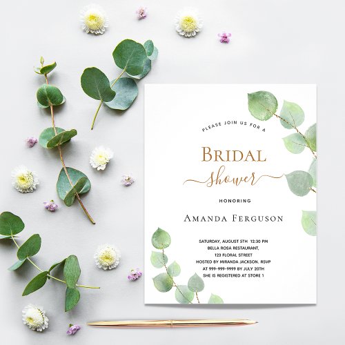 Bridal Shower eucalyptus foliage budget invitation Flyer