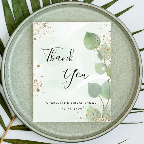 Bridal Shower eucalyptus geenery glitter thank you Postcard