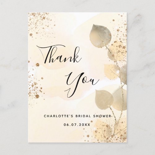 Bridal Shower eucalyptus geenery glitter thank you Postcard