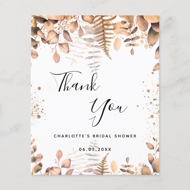 Bridal shower eucalyptus glitter budget thank you flyer (Front)
