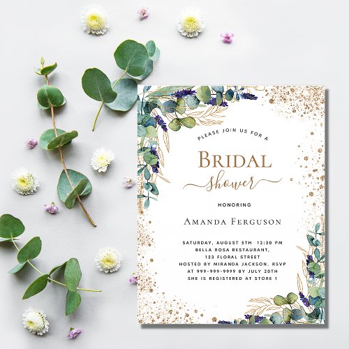 Bridal Shower eucalyptus gold budget invitation Flyer