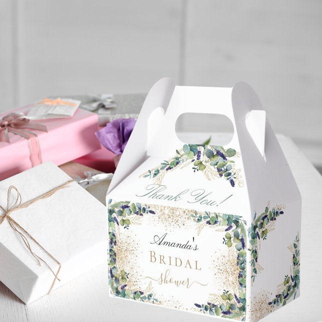 Bridal shower eucalyptus gold glitter thank you favor boxes (Creator Uploaded)