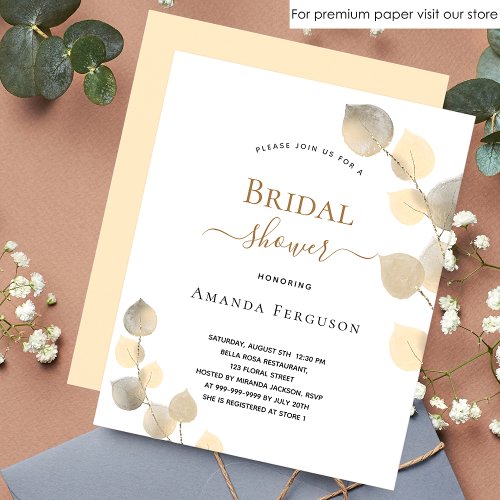 Bridal shower eucalyptus golden budget invitation flyer
