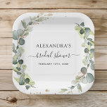 Bridal Shower Eucalyptus Greenery Boho Garden Paper Plates<br><div class="desc">Eucalyptus Greenery Succulent Botanical Watercolor Spring Wedding Paper Plates on white background - includes beautiful and elegant script typography with modern botanical leaves and greenery for the special Wedding day celebration.</div>