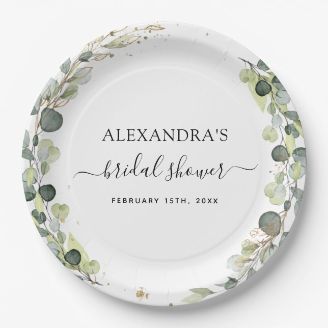 Bridal Shower Eucalyptus Greenery Boho Garden Paper Plates (Front)