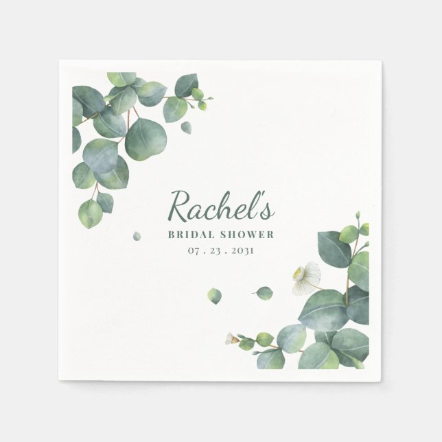 Bridal Shower Eucalyptus Greenery Custom Paper Napkins (Front)