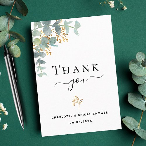 Bridal Shower eucalyptus greenery elegant script Thank You Card