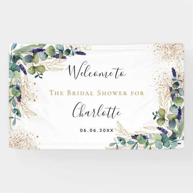 Bridal Shower eucalyptus greenery elegant welcome  Banner (Horizontal)
