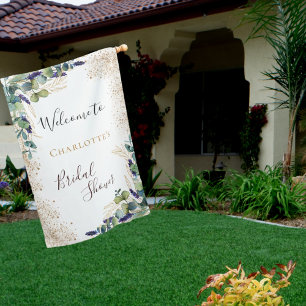Bridal Shower eucalyptus greenery elegant welcome House Flag