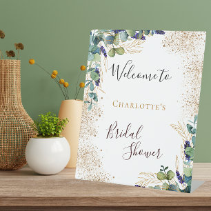 Bridal Shower eucalyptus greenery elegant welcome  Pedestal Sign