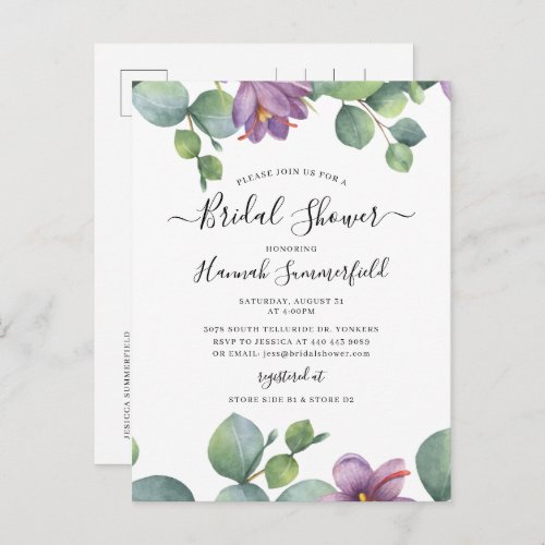 Bridal Shower Eucalyptus Greenery Floral Succulent Invitation Postcard