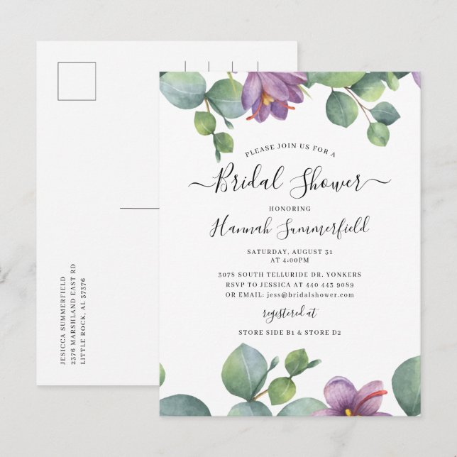 Bridal Shower Eucalyptus Greenery Floral Succulent Invitation Postcard (Front/Back)