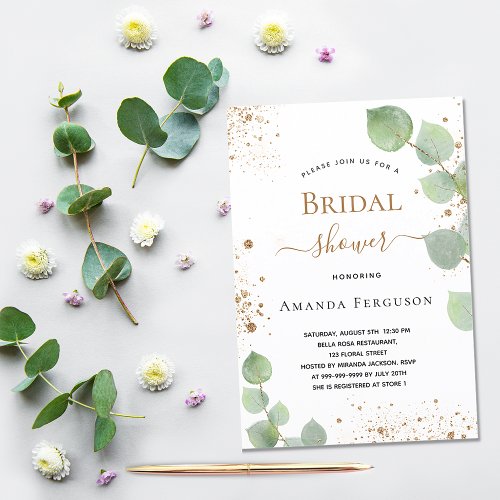 Bridal Shower eucalyptus greenery glitter Invitation