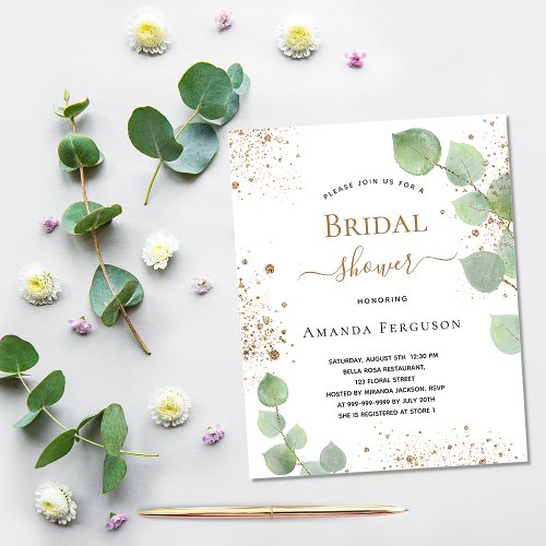 Bridal Shower eucalyptus greenery glitter Invitation Postcard