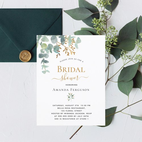 Bridal shower eucalyptus greenery gold elegant postcard