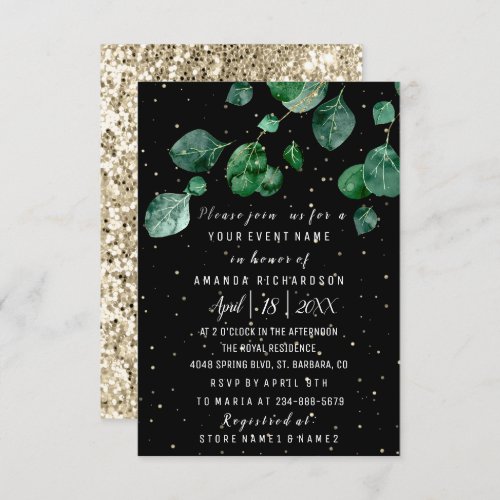 Bridal Shower Eucalyptus Greenery Gold Glitter Invitation