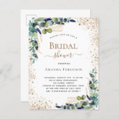Bridal Shower eucalyptus greenery gold glitter Invitation Postcard (Front/Back)