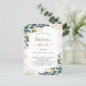 Bridal Shower eucalyptus greenery gold glitter Invitation Postcard (Standing Front)