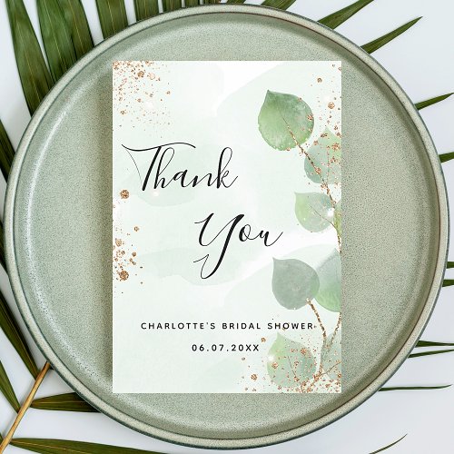 Bridal Shower eucalyptus greenery gold glitter Thank You Card