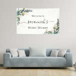 Bridal Shower eucalyptus greenery gold monogram Banner<br><div class="desc">For an modern an elegant Bridal Shower. A chic white background. Decorated with green watercolored eucalyptus leaves, sprigs, greenery and a faux gold leaves. Personalize and add a name. With the text: Welcome to and Bridal Shower. Can be used as a welcome banner or as party wall decoration. The name...</div>