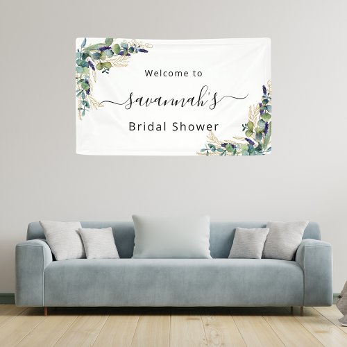 Bridal Shower eucalyptus greenery gold monogram Banner