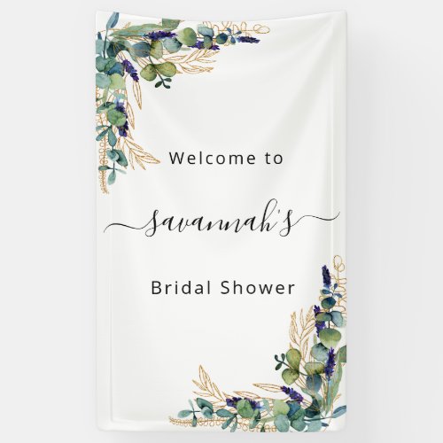 Bridal shower eucalyptus greenery gold monogram banner