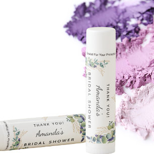 Bridal shower eucalyptus greenery gold monogram lip balm