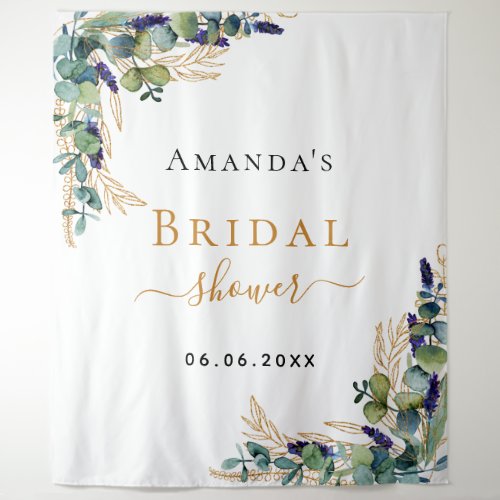 Bridal Shower eucalyptus greenery gold monogram Tapestry