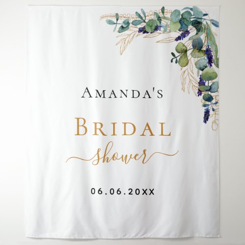 Bridal Shower eucalyptus greenery gold monogram Tapestry
