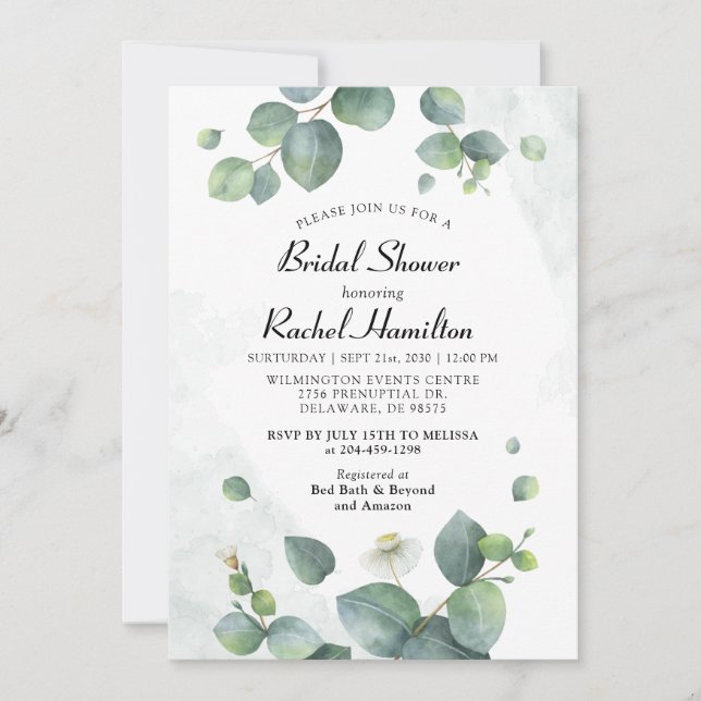 Bridal Shower Eucalyptus Greenery  Invitation (Front)
