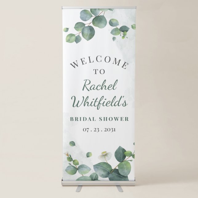 Bridal Shower Eucalyptus Greenery Modern Botanical Retractable Banner (Front)